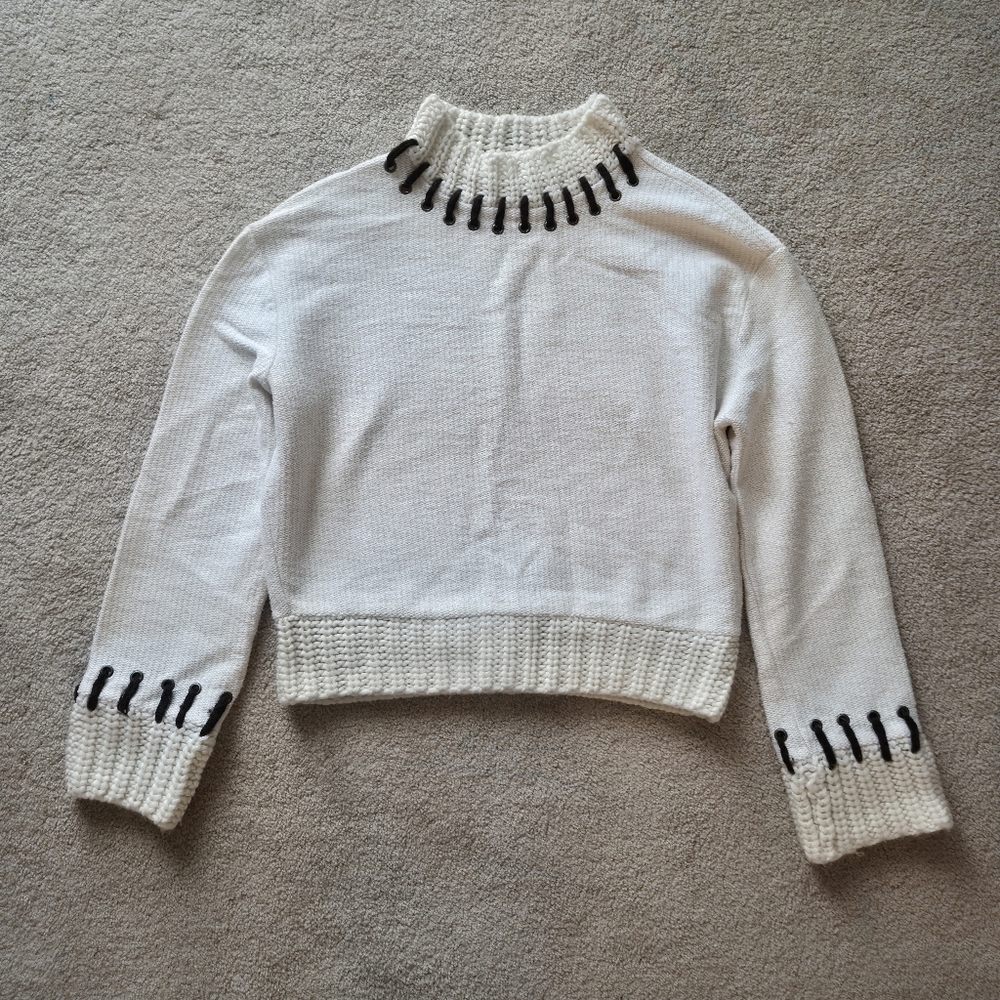 Zara Knit Ivory Mock Neck Jumper Sweater Size Small